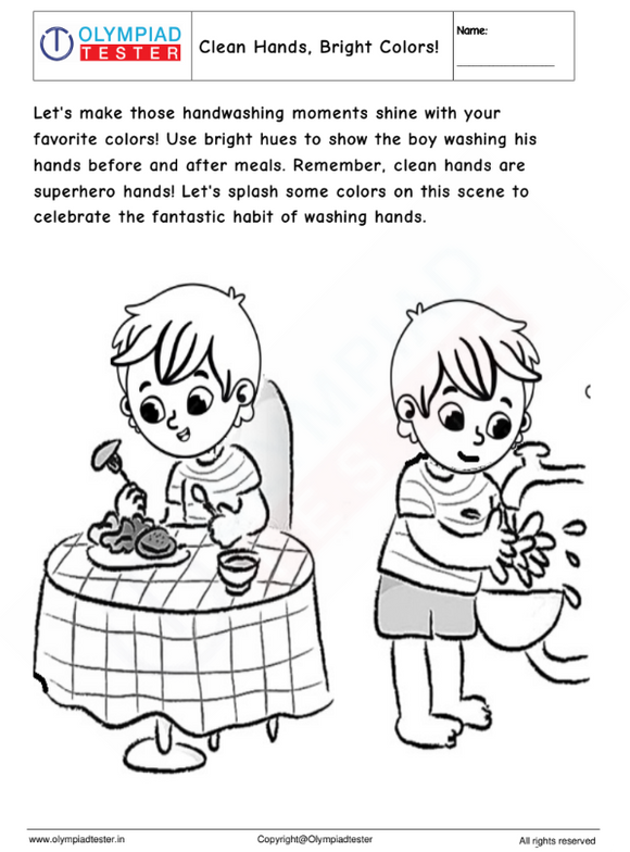 Kindergarten Coloring Worksheet : Washing hands before and after meals