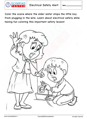 Kindergarten Coloring Worksheet : Electrical Safety Alert