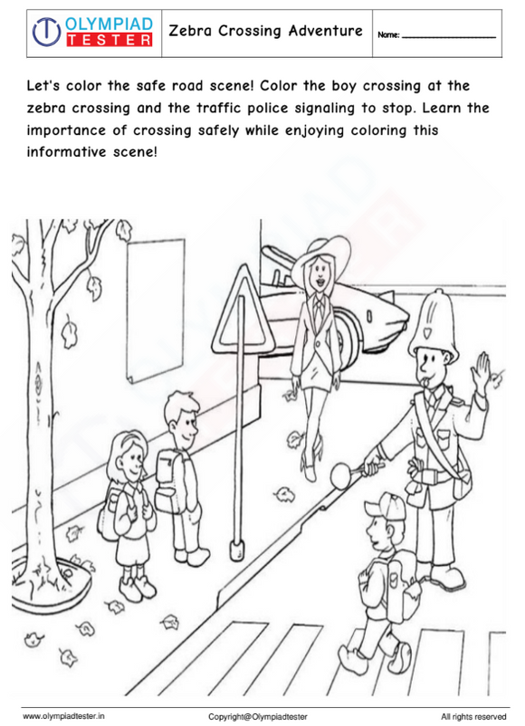 Kindergarten Coloring Worksheet: Zebra Crossing Adventure