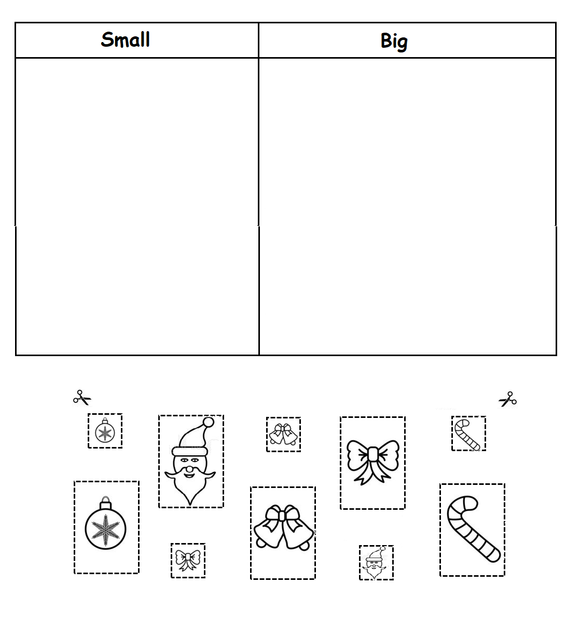 This is a free kindergarten worksheet on sorting by size.