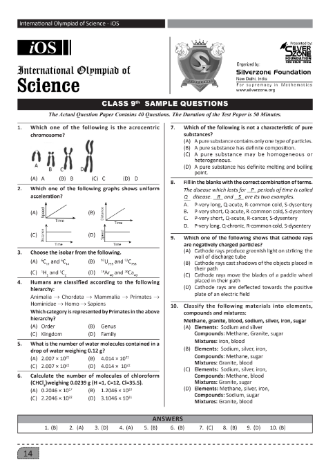 Science Olympiad Class 9 - Sample question paper 18 | Olympiad tester