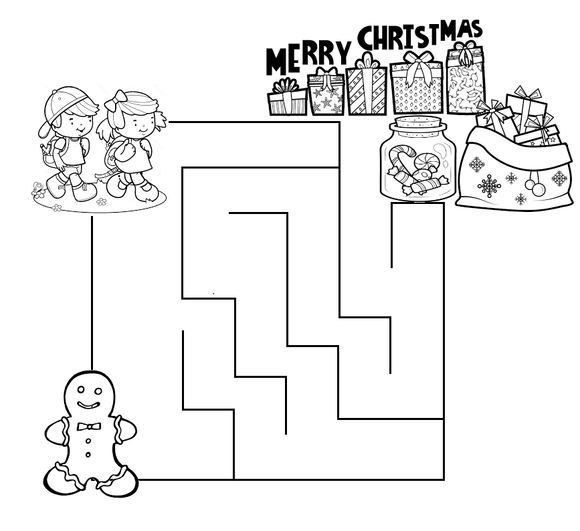 This a free kindergarten Christmas worksheet on maze.