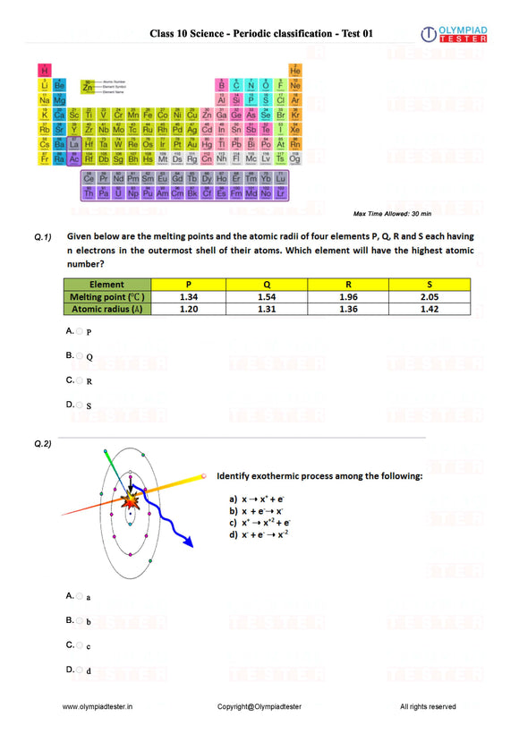 Class 10 NSO Sample paper - Periodic classification