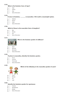 English sample paper for Class 1 - Picture words