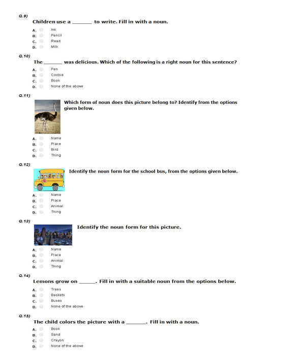 IEO English Olympiad Sample paper for Class 1 - Nouns