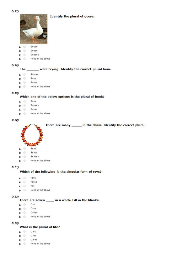 IEO English Olympiad Sample paper for class 1 - One and many