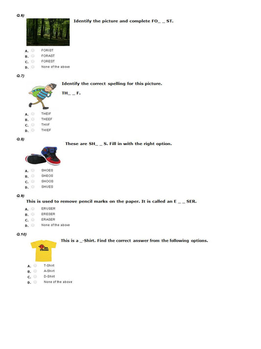 IEO English Olympiad sample paper for Class 1 - Young ones of animals