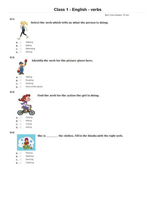 English Sample paper for Class 1 - Verbs