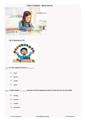 Class 2 IEO Sample mock test paper pdf