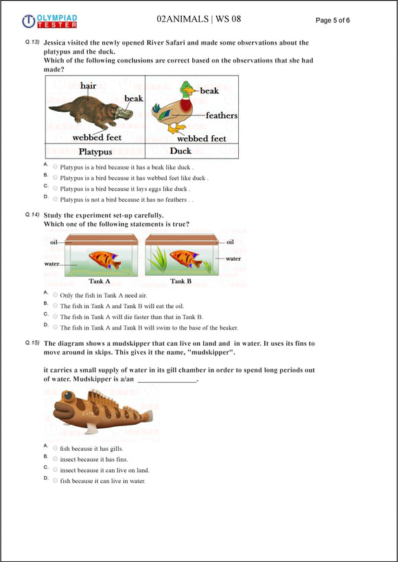 NSO Science Olympiad Class 2 PDF Worksheets - Animals 08
