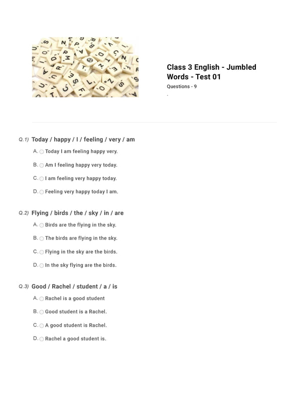 English Olympiad Class 3 - Sample paper - Jumbled words