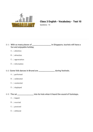 English Olympiad Class 3 - Sample question paper 10