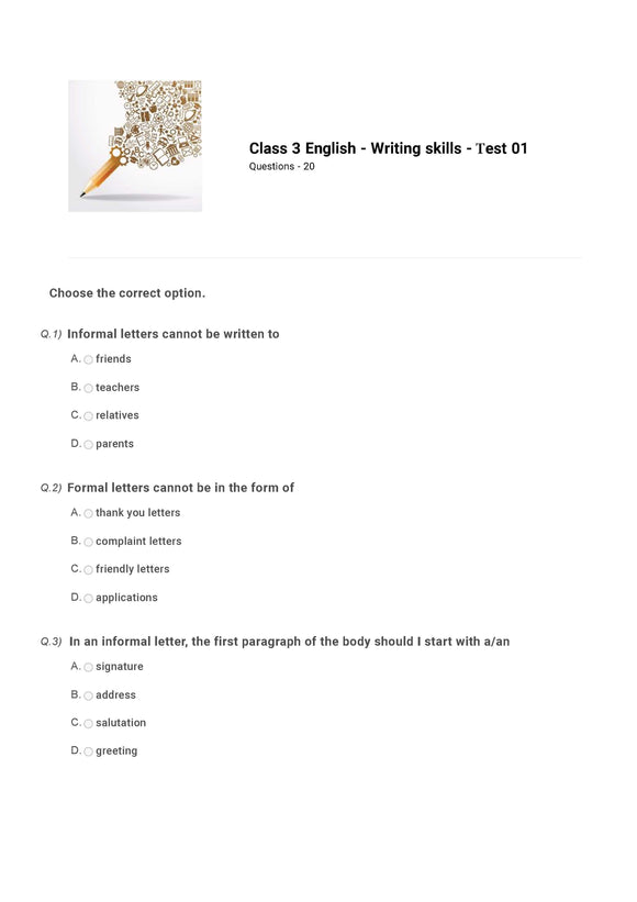 English Olympiad Class 3 - Sample question paper 08