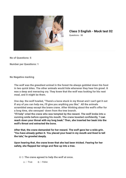 IEO English Olympiad Class 3 - Sample mock test paper 02
