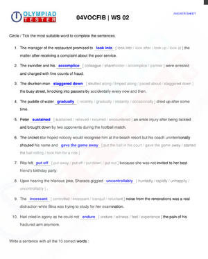 Class 4 Worksheets English Vocabulary 01