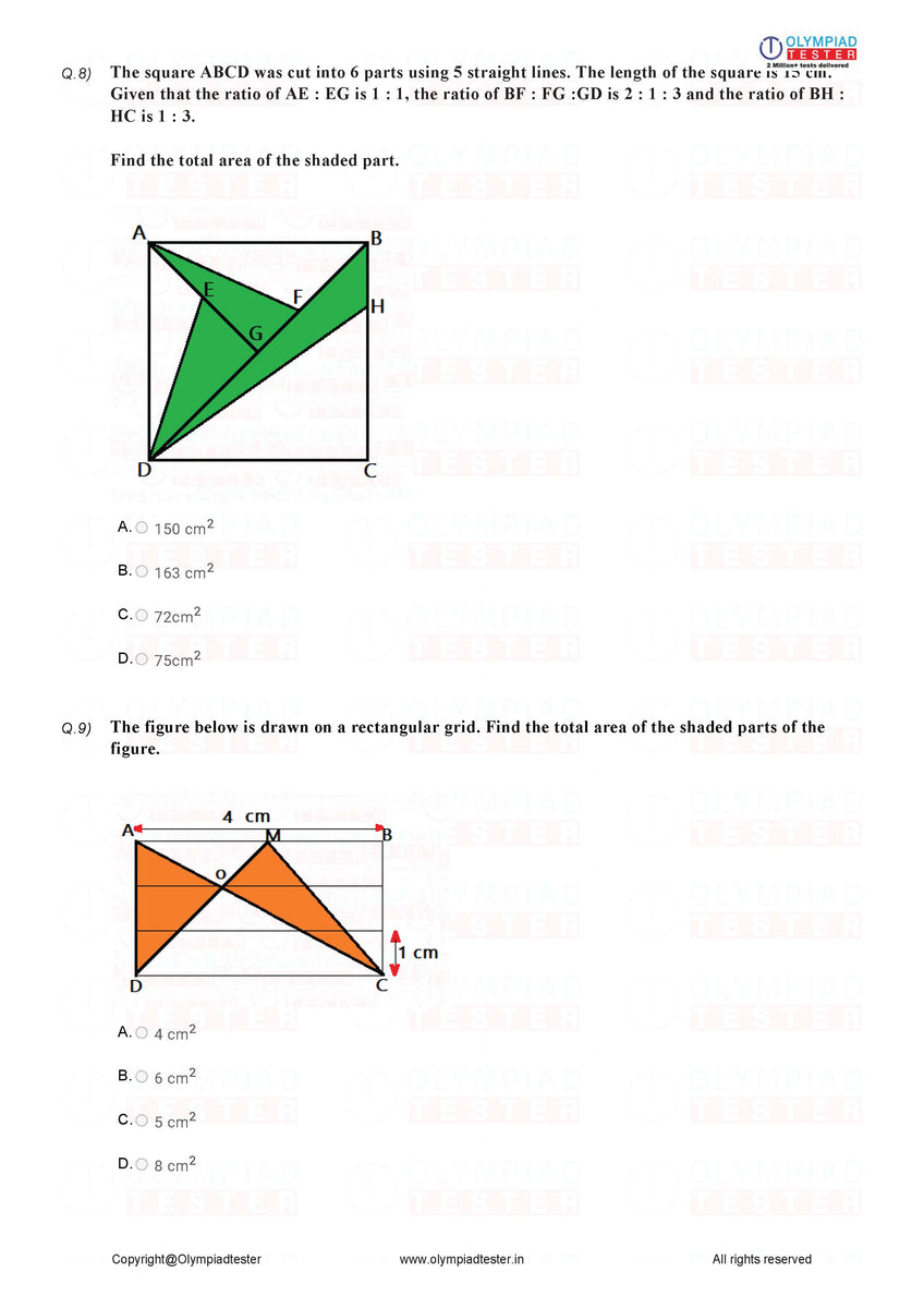 Class 7 Maths - Perimeter and area - Worksheet 03 | Olympiad tester