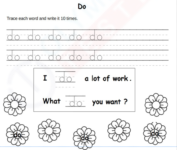 Sight Word Worksheet for Kindergarten
