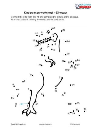 Kindergarten Pdf Worksheet - Connect the dots - Dinosaur