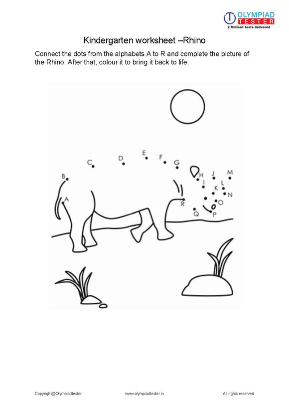 Kindergarten Pdf Worksheet - Connect the dots - Rhino