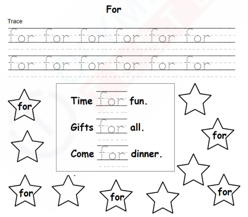 Mastering Sight Word "For" - Kindergarten Worksheet