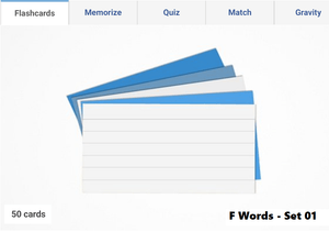 Online English vocabulary Flashcards to learn F Words - Set 01