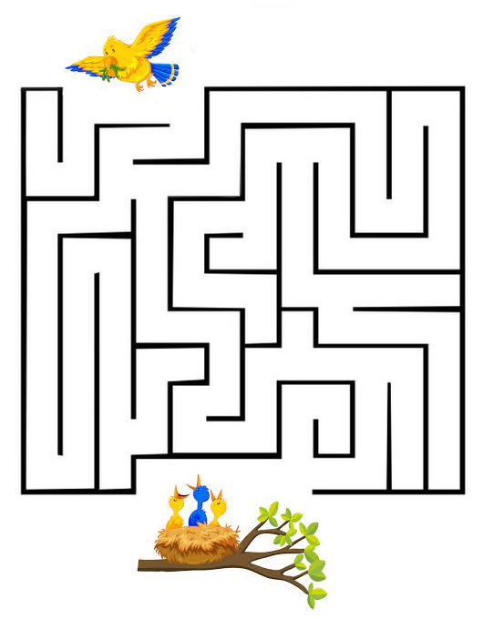 Download this free printable bird maze worksheet for kindergarten as PDF.