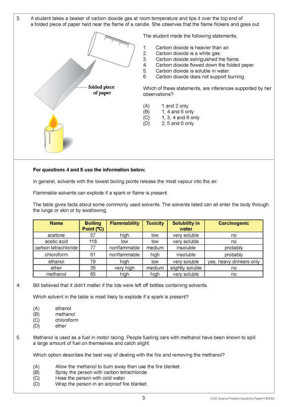 ICAS Science official sample question paper for Class 10