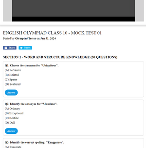 English Olympiad Class 10 - Mock test 01
