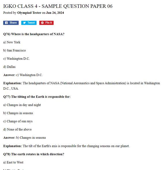IGKO Class 4 - Sample question paper 06