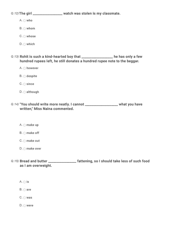English Olympiad Class 5 - Sample question paper 15