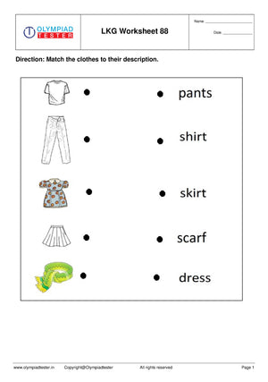Free LKG worksheet - Column matching - Clothes