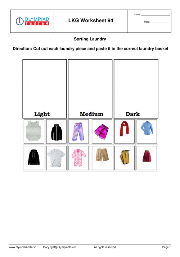 Free LKG Worksheet - Sorting out laundry