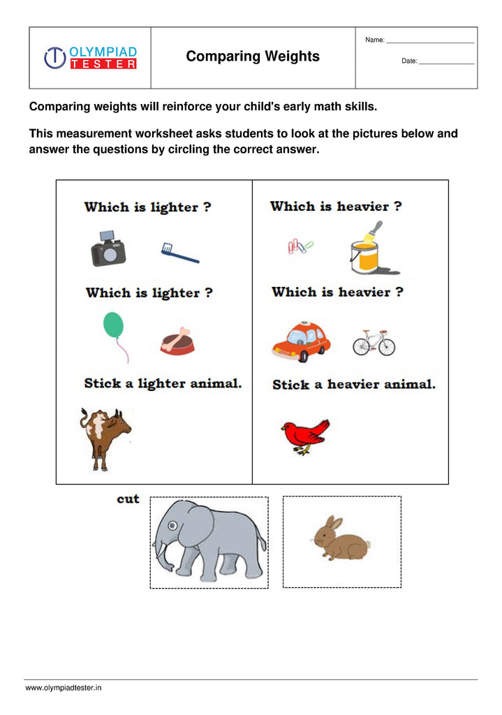 Lower Kindergarten (LKG) Worksheet - Comparing weights