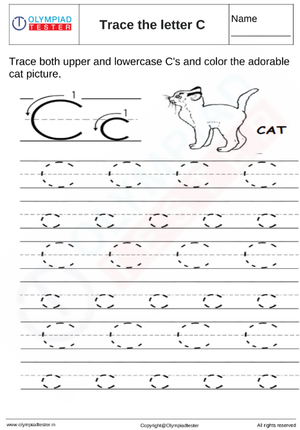 Catchy Cursive C! Trace the letter C with a cute cat.
