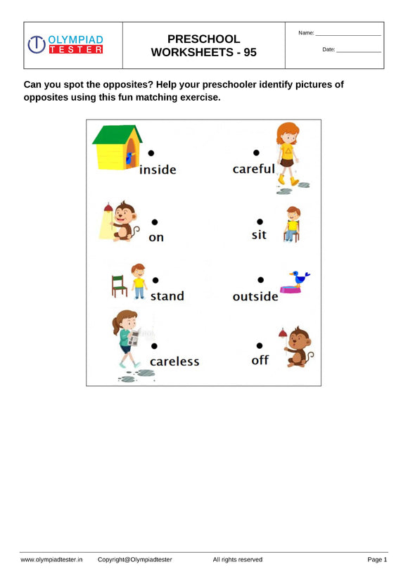 Kindergarten Preschool printable English pdf worksheets - free download 