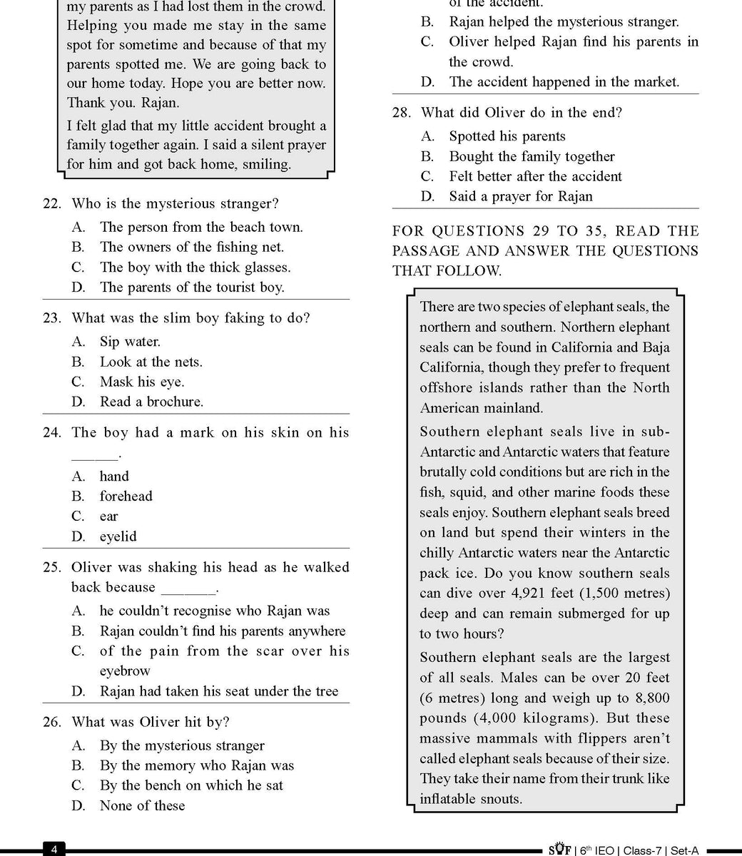 English Olympiad Class 7 - Sample paper 07 | Olympiad tester