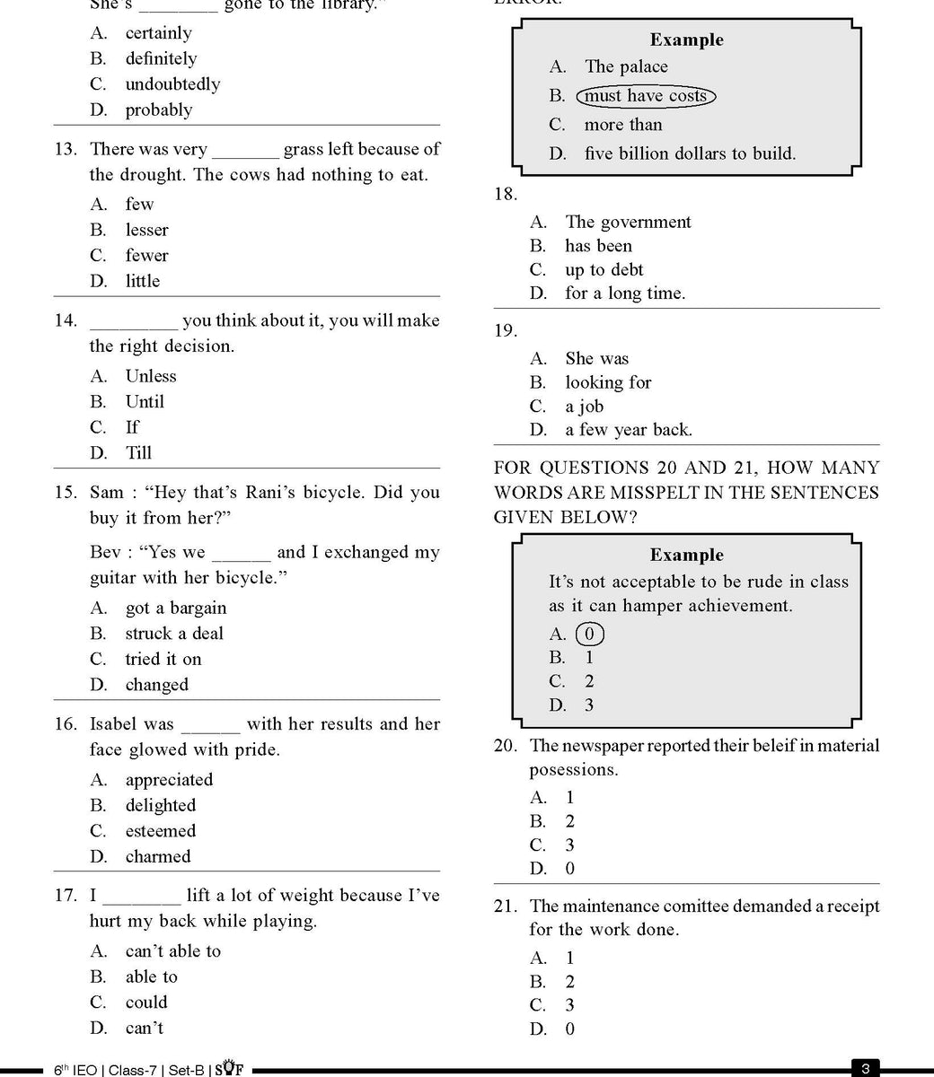 English Olympiad Class 7 Sample paper 11 Olympiad tester