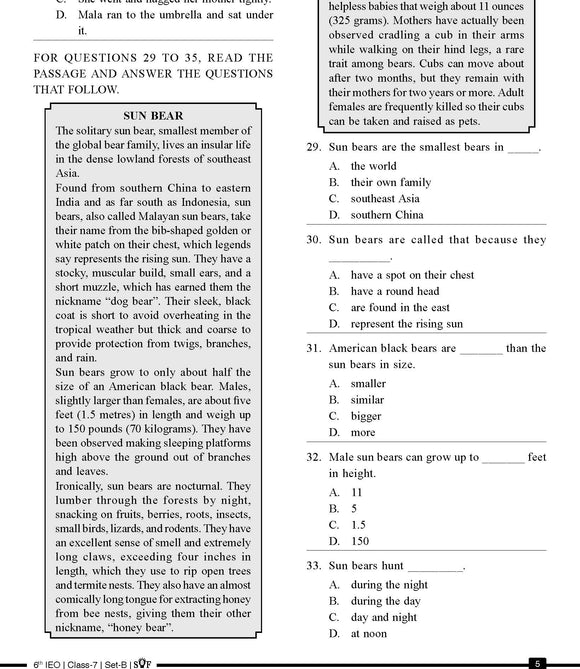 English Olympiad Class 7 - Sample paper 12