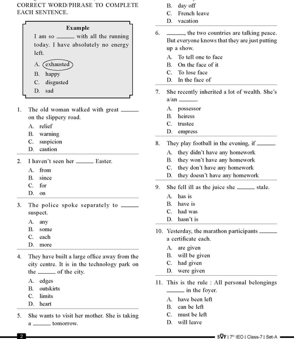 English Olympiad Class 7 - Sample paper 13