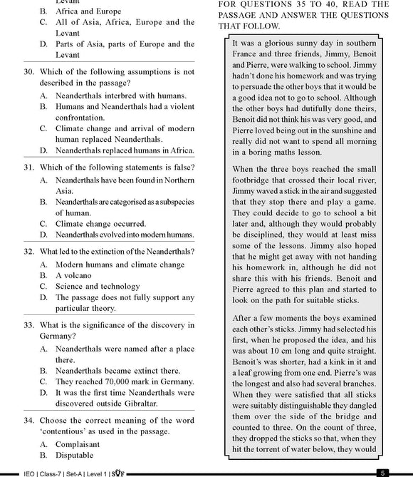 English Olympiad Class 8 - Sample paper 06