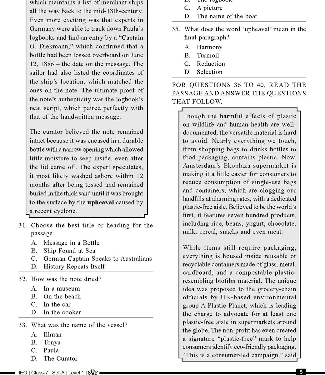 English Olympiad Class 8 - Sample paper 15 | Olympiad tester