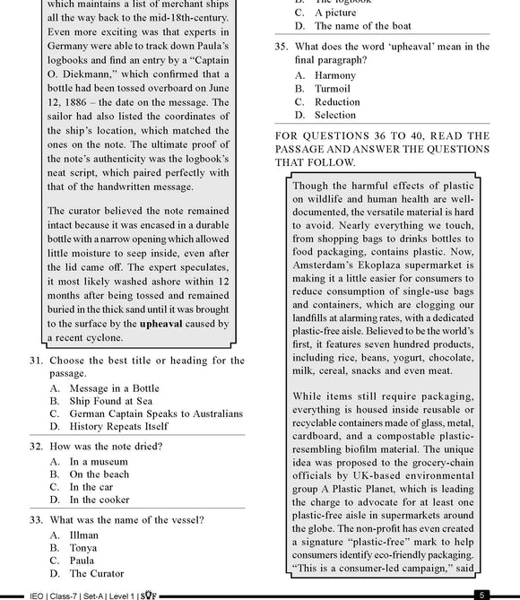English Olympiad Class 8 - Sample paper 15