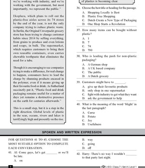 English Olympiad Class 8 - Sample paper 12