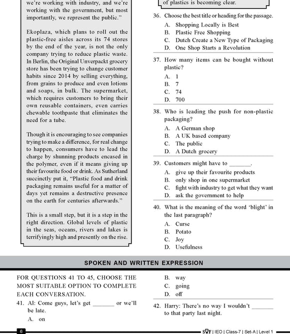 English Olympiad Class 8 - Sample paper 12