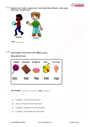 Class 1 Maths mock test - PDF 08
