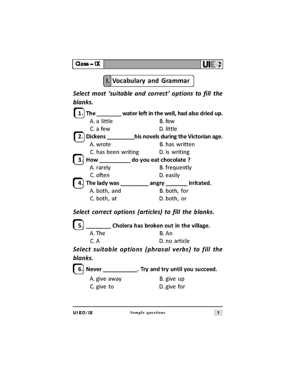 English Olympiad Class 9 - Sample question paper 04