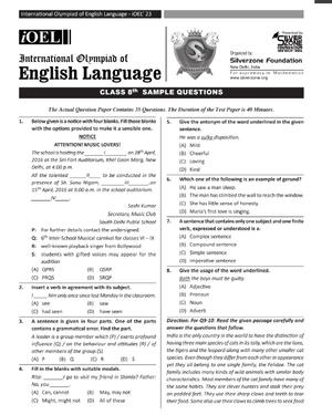 Class 8 iOEL English Olympiad sample question paper