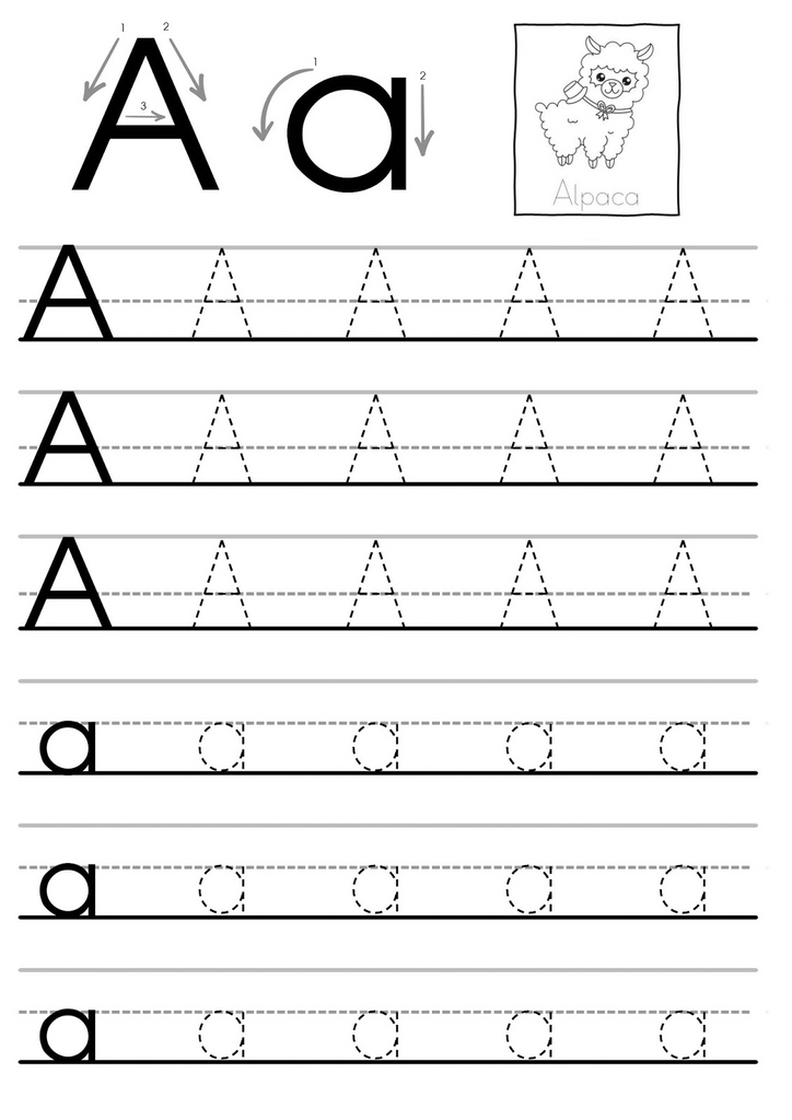 A is for Alpaca: Tracing Worksheet