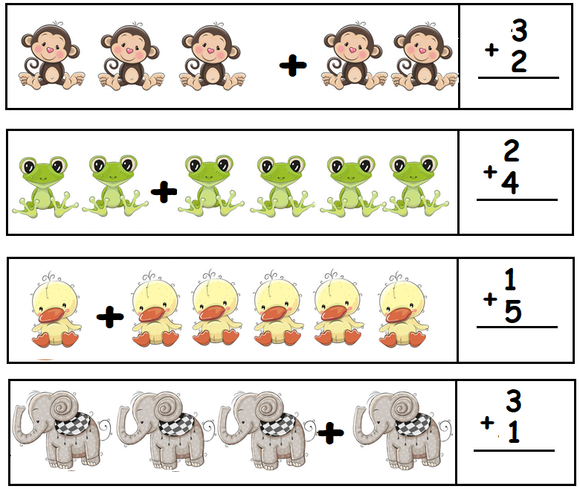 An image of the worksheet showing animal illustrations in boxes, with numbers next to each animal and a blank box on the right for writing the answer.