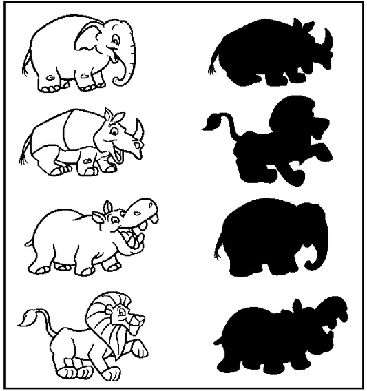 Download this free printable animal shadow matching worksheet as PDF.